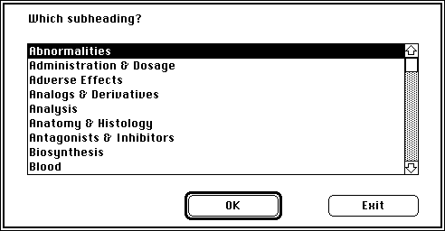 Figure 6, the Limit By Subheading dialog box. Click a limit button, the disp command will be sent, and the results will be captured. Wait. Select the subheading you want to limit by and click OK.